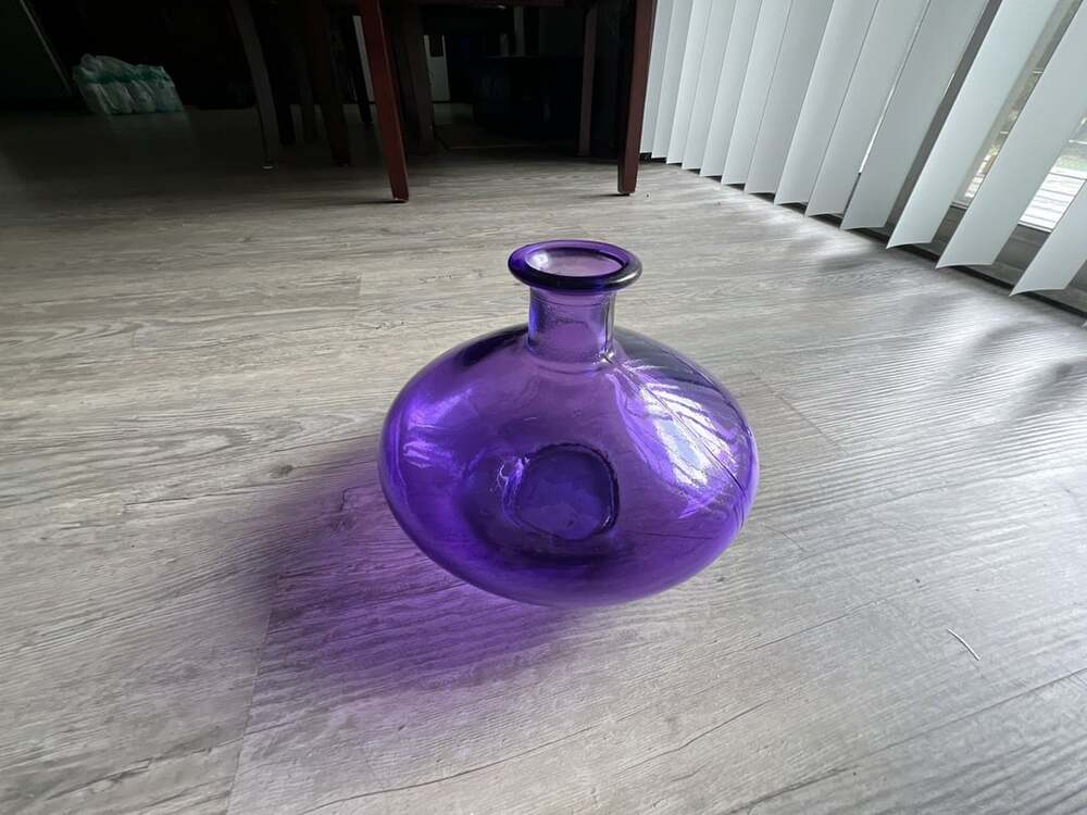 Vidrios San Miguel Purple Glass Vase Hand Blown diameter 8.7” high 7”